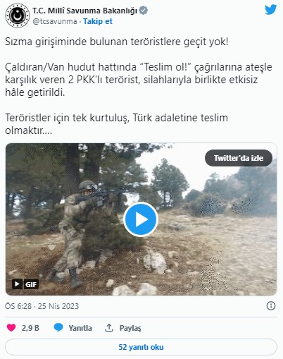 MSB açıkladı: 2 terörist etkisiz hale getirildi